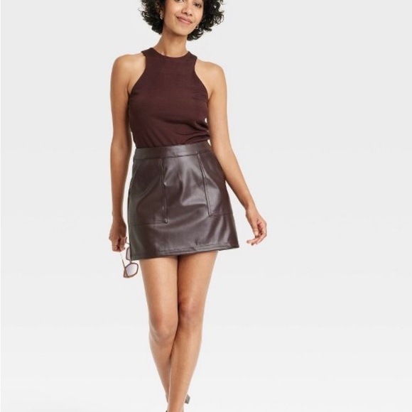 NWT A New Day Women's Mini Faux Leather Skirt Brown Size L - Picture 6 of 6